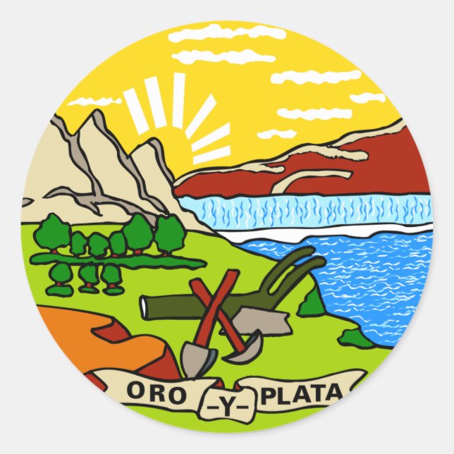 Pegatina Redonda Bandera Estatal de Montana (Anverso)