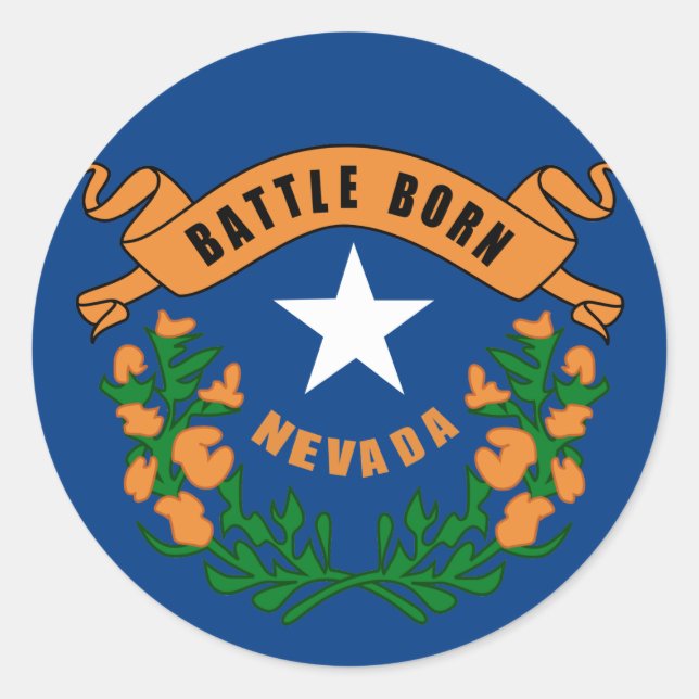 Pegatina Redonda Bandera Estatal de Nevada (Anverso)