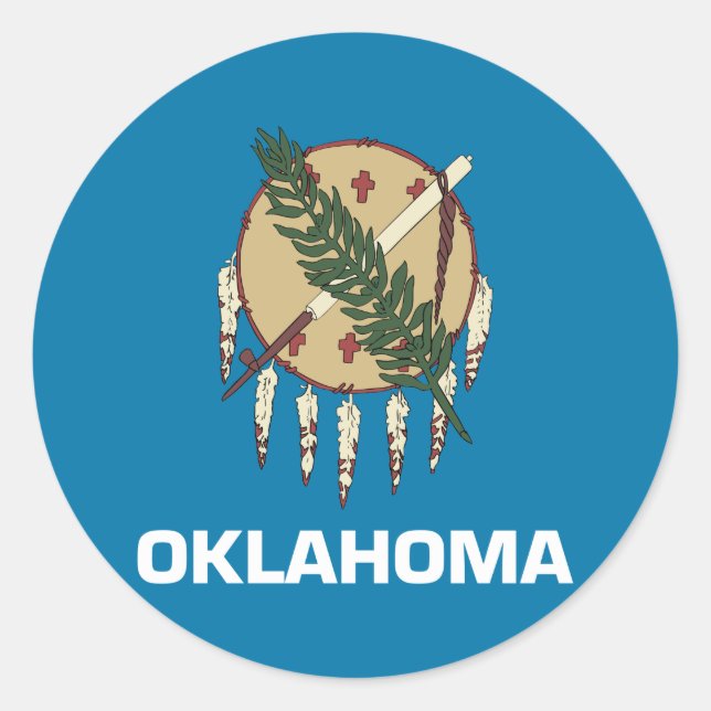 Pegatina Redonda Bandera estatal de Oklahoma (Anverso)