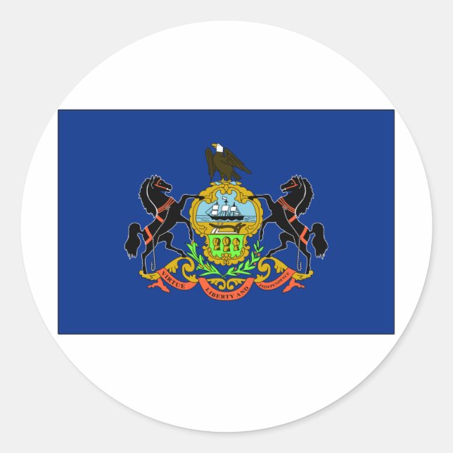 Pegatina Redonda Bandera Estatal de Pennsylvania (Anverso)