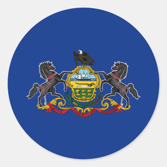 Pegatina Redonda Bandera Estatal de Pennsylvania (Anverso)