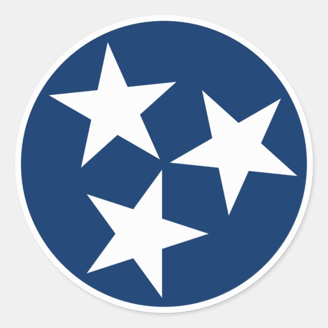 Pegatina Redonda Bandera Estatal Tennessee Estrellas Blancas Azules (Anverso)