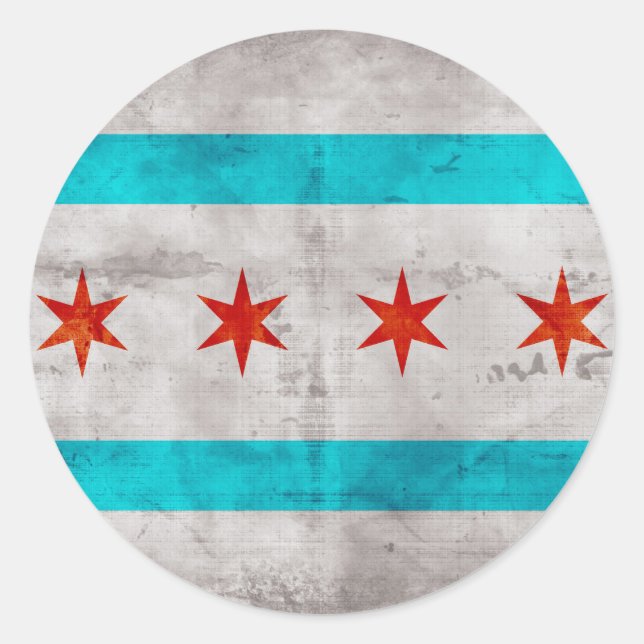 Pegatina Redonda Bandera Estatal Weathered Vintage Chicago (Anverso)