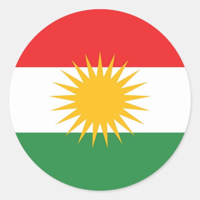 Pegatina Redonda Bandera étnica de Kurdistán (Anverso)