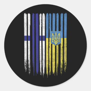 Pegatina Redonda Bandera finlandesa ucraniana de Finlandia Ucrania