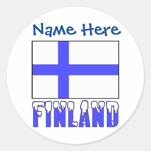 Pegatina Redonda Bandera finlandesa y personalización del azul finl (Anverso)