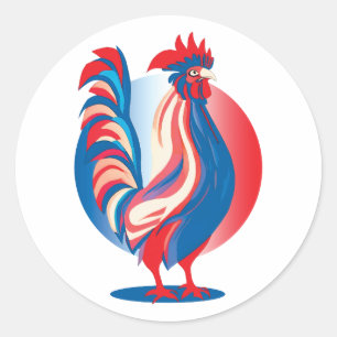 Pegatina Redonda Bandera Francesa, gallo patriótico