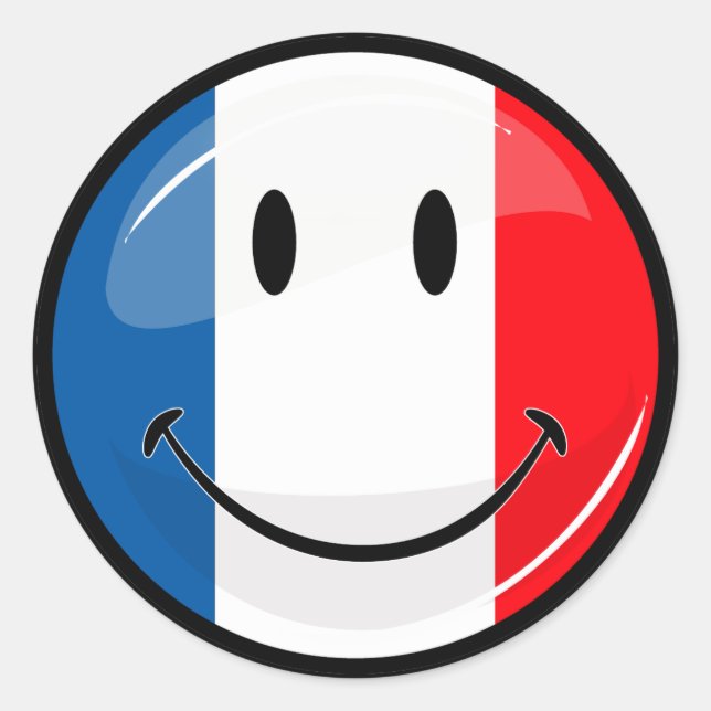 Pegatina Redonda Bandera francesa sonriente (Anverso)