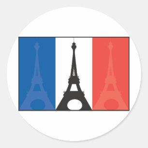 Pegatina Redonda Bandera francesa y Torre Eiffel