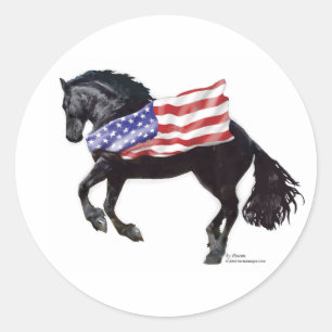 Pegatina Redonda Bandera frisia patriótica del caballo