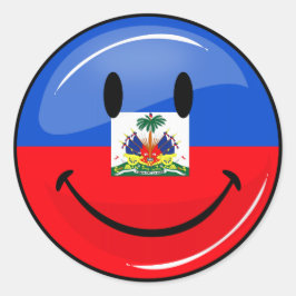 Pegatina Redonda Bandera haitiana brillante sonriente