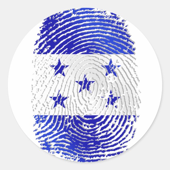 Pegatina Redonda Bandera hondureña al 100% de huellas dactilares de (Anverso)