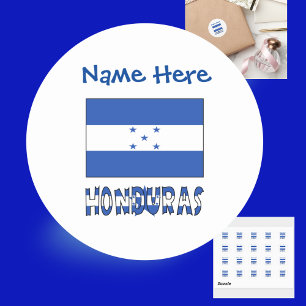 Pegatina Redonda Bandera Hondureña Personalizada Azul