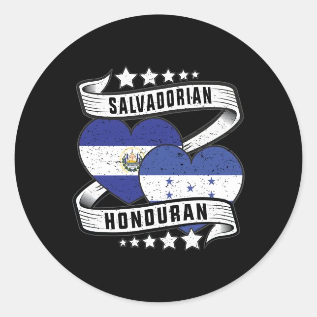 Pegatina Redonda Bandera hondureña salvadoreña Honduras y El Salvad (Anverso)