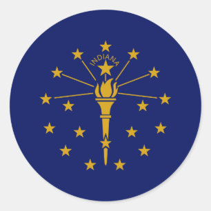 Pegatina Redonda Bandera Hoosier, Bandera de Indiana