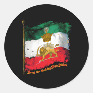 Pegatina Redonda Bandera Iraní Con Sol Y León De La Corona Pahlavi