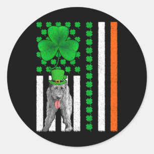 Pegatina Redonda Bandera irlandesa norteamericana perro lobo irland