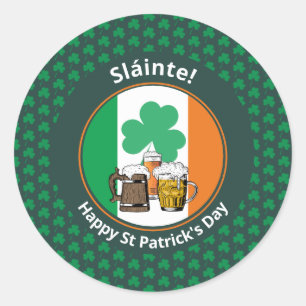 Pegatina Redonda Bandera irlandesa Shamrock Beers St Patricks Day