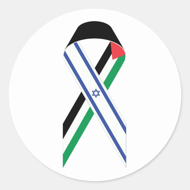 Pegatina Redonda Bandera israelí y palestina cinta de la paz (Anverso)