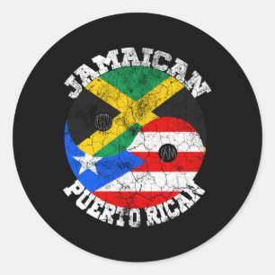 Pegatina Redonda Bandera jamaiquina puertorriqueña Jamaica Puerto J