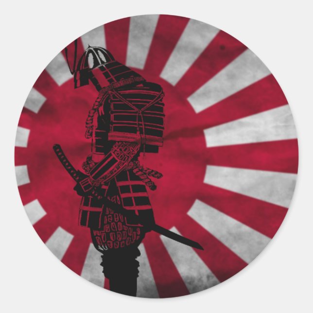 Pegatina Redonda Bandera japonesa samurai (Anverso)