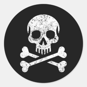 Pegatina Redonda Bandera Jolly Roger de cráneo con huesos cruzados