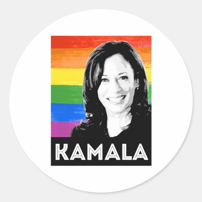 Pegatina Redonda Bandera LGBT - KAMALA HARRIS 2020 (Anverso)