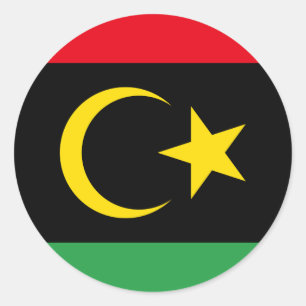 Pegatina Redonda Bandera libia y emblema nacional, bandera de Libia