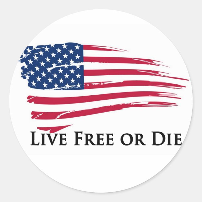 Pegatina Redonda Bandera Libre O Americana En Vivo - New Hampshire (Anverso)