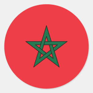 Pegatina Redonda Bandera Marroquí Roja Verde Estrella