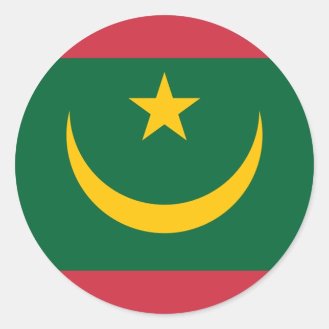 Pegatina Redonda Bandera mauritana, bandera de Mauritania (Anverso)