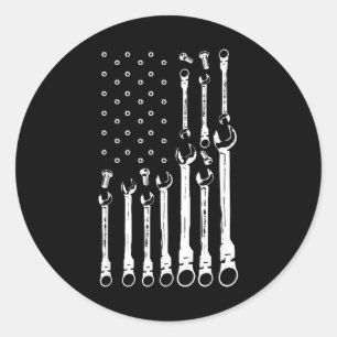 Pegatina Redonda Bandera Mecánica Mecánica Americana Bandera Patrió