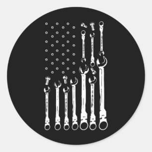 Pegatina Redonda Bandera Mecánica Mecánica Americana Bandera Patrió