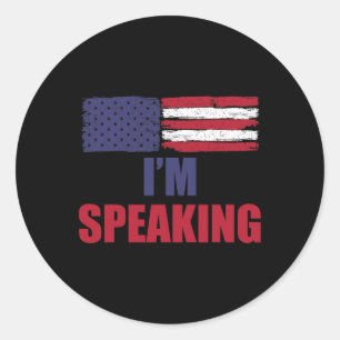 Pegatina Redonda Bandera media americana Kamala Harris Debate Q