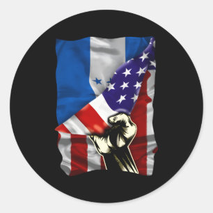 Pegatina Redonda Bandera Media Estadounidense Raíces Hondureñas Ban