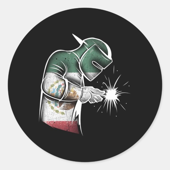 Pegatina Redonda Bandera Mexicana de Soldadura (Anverso)