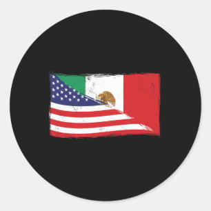 Pegatina Redonda Bandera Mexicana Ee.Uu. Bandera Estadounidense Org