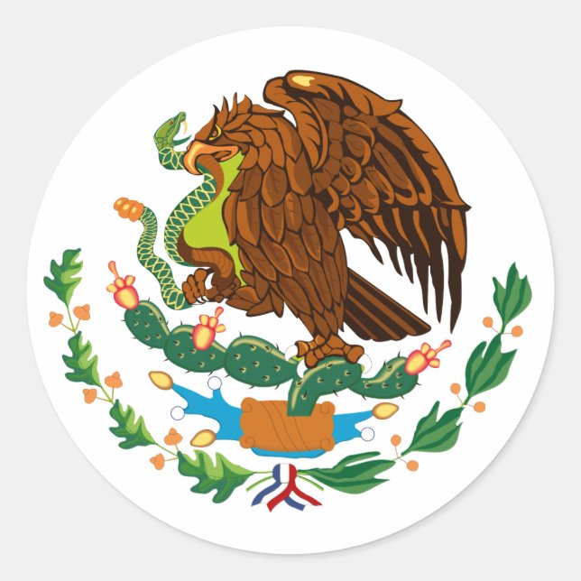 Pegatina Redonda Bandera mexicana/Escudo mexicano de armas (Anverso)
