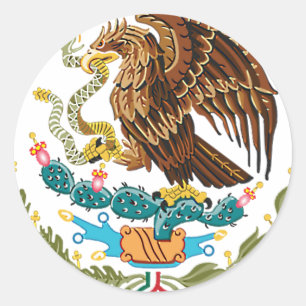 PEGATINA REDONDA BANDERA MEXICANA - ESTILO DE MÉXICO - ESCUDO DE