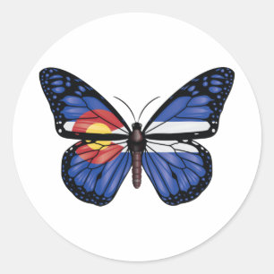 Pegatina Redonda Bandera Monarásica de Monarq Butterfly de Colorado