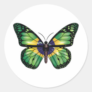 Pegatina Redonda Bandera monarca de la mariposa de Brasil