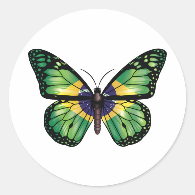 Pegatina Redonda Bandera monarca de la mariposa de Brasil (Anverso)