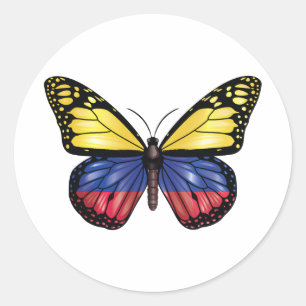 Pegatina Redonda Bandera monarca de la mariposa de Colombia