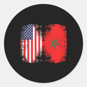 Pegatina Redonda Bandera mora americana de Marruecos partidario de