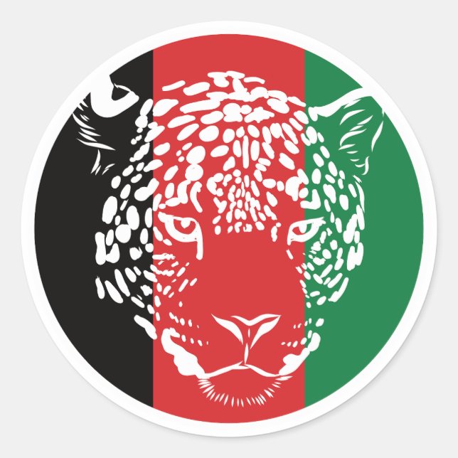 Pegatina Redonda Bandera nacional animal afgana leopardo de Afganis (Anverso)