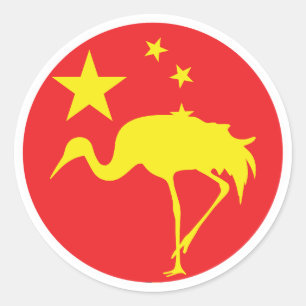 Pegatina Redonda Bandera nacional animal de la grúa china de China