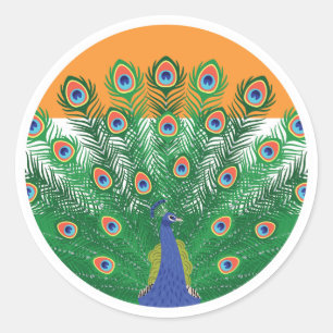 Pegatina Redonda Bandera nacional animal Peafowly de India