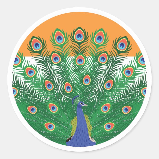 Pegatina Redonda Bandera nacional animal Peafowly de India (Anverso)