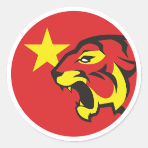 Pegatina Redonda Bandera nacional animal vietnamita del tigre de Vi