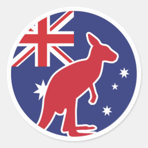Pegatina Redonda Bandera nacional australiana canguro de Australia